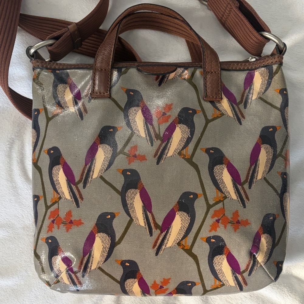 Fossil Crossbody Bag with Bird Design - Brown and Gray and Purple - Picture 9 of 15